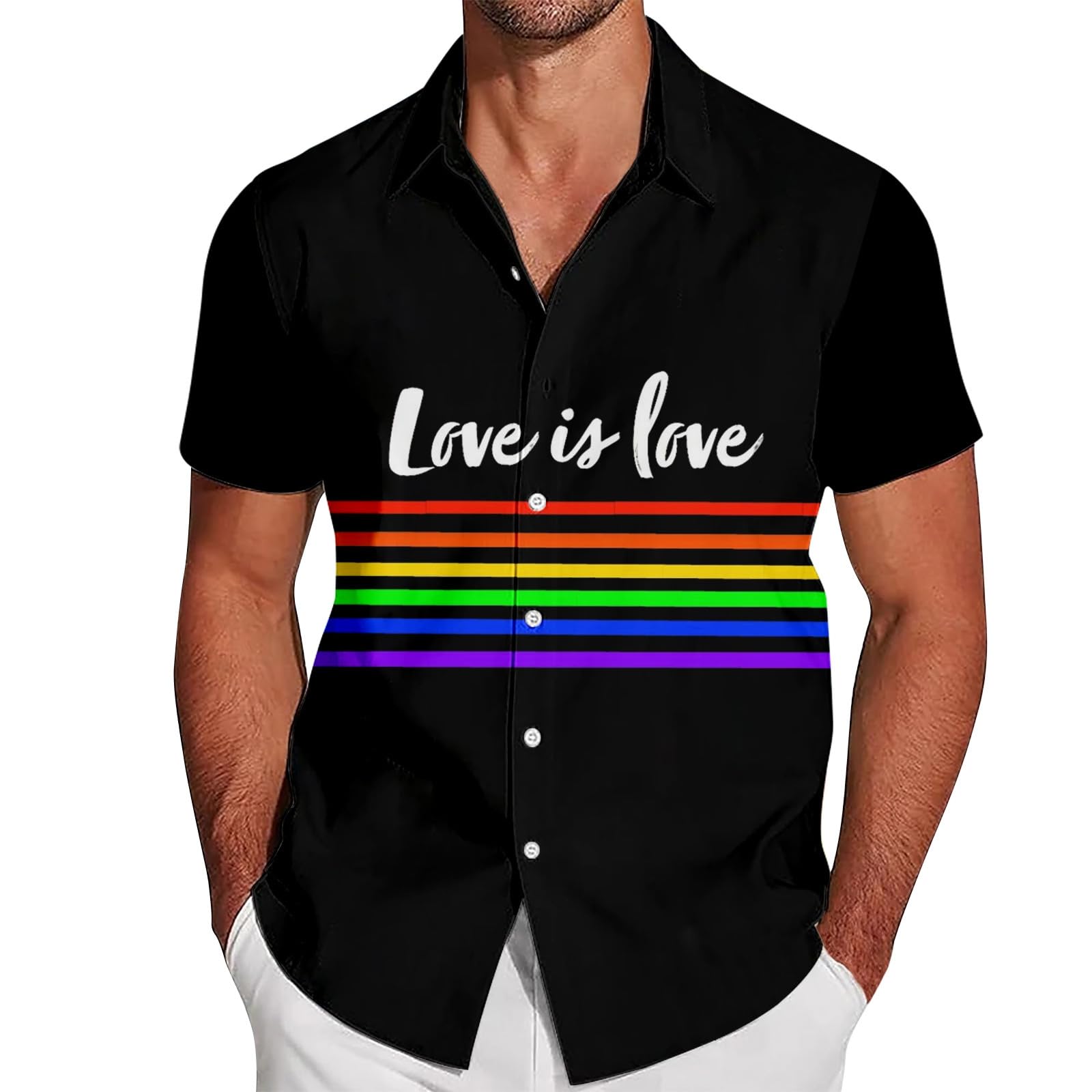 RUMAOZIA Gay Pride Month Shirt Men's Rainbow Multicolored Short Sleeve LGBTQ Rainbow Men's Shirt Rainbow Flag Hawaiian Shirt Pride Month T-Shirt Beach Shirt Love is Love Shirt Rainbow Costume, Z01 — image 1