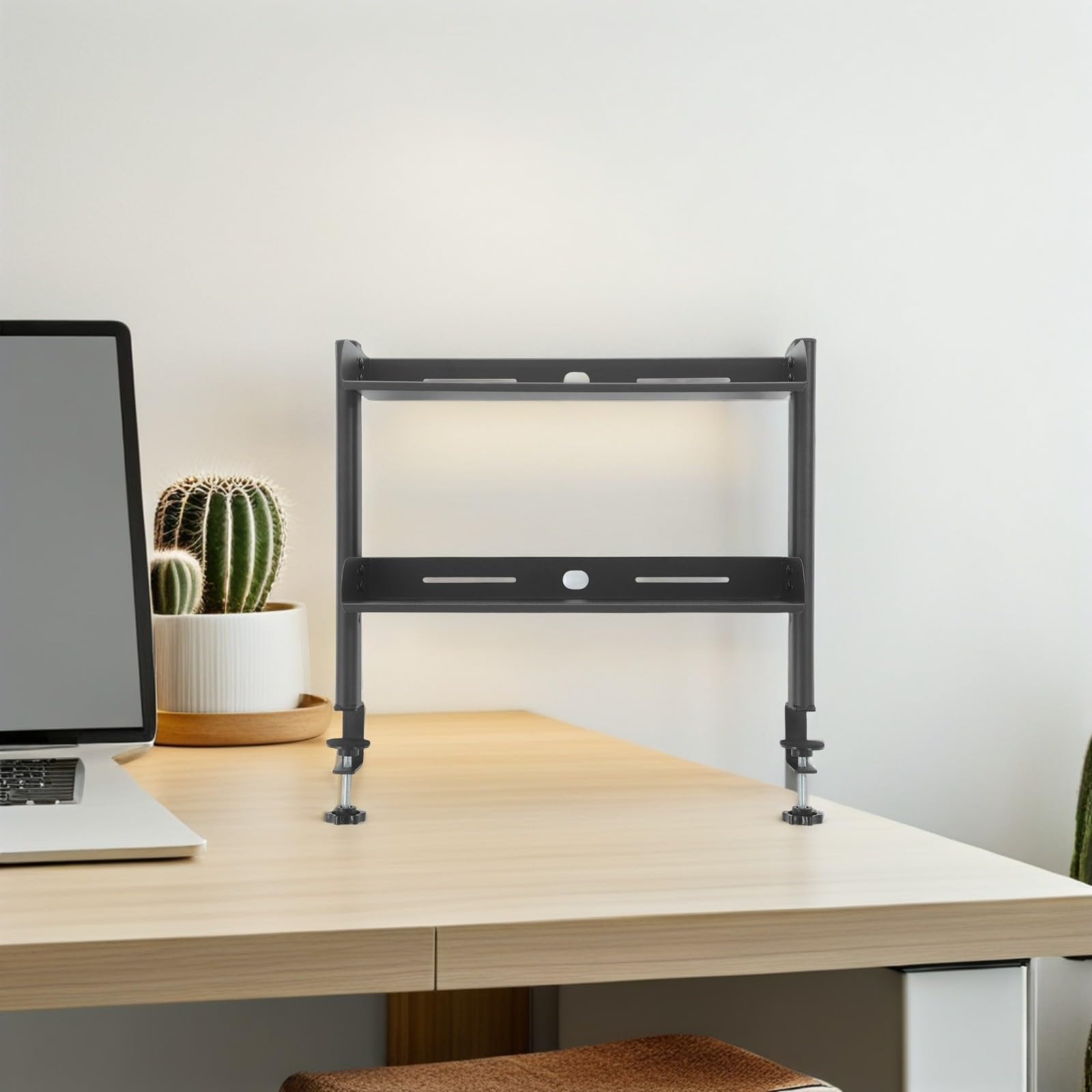NUOBESTY Klemmregal Schreibtisch 2 stufiges Desktop Organizer Regal aus Eisen in Schwarz mit Einfacher Montage für Heimarbeitsplatz und Arbeitszimmer