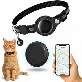 COLEIRA PARA GATO COM RASTREADOR inteligente smart tag, ajustável, refletiva, à prova d'água, anti-enforcamento com fecho de segurança, compatível com Apple Find My (KIT PARA APPLE)