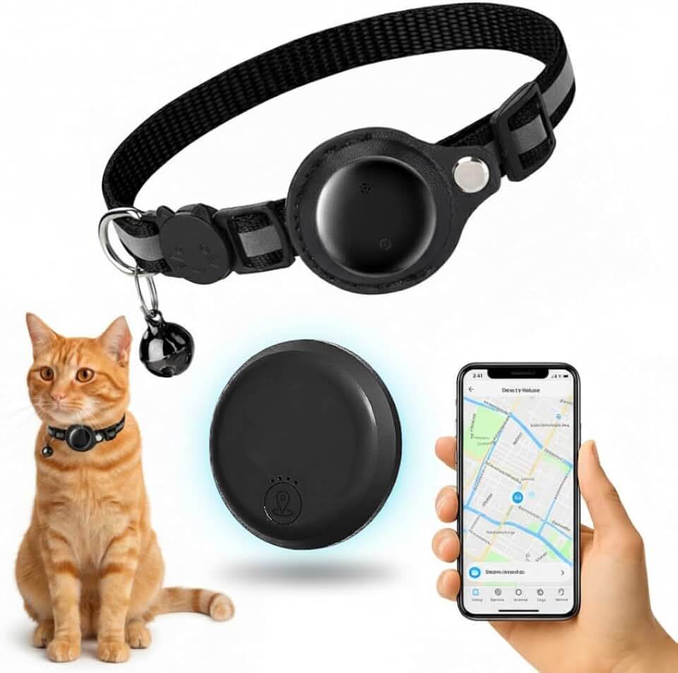 COLEIRA PARA GATO COM RASTREADOR inteligente smart tag, ajustável, refletiva, à prova d'água, fecho de segurança anti enforcamento, compatível com Apple Find My (KIT PARA APPLE)