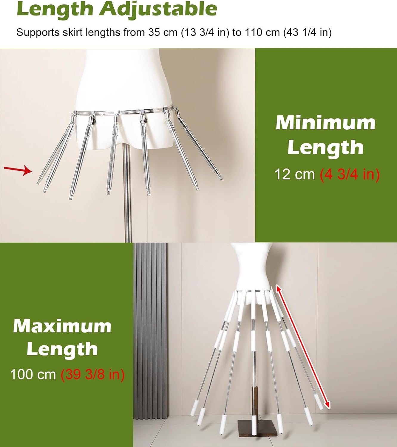 Skirt Spreader Clothing Display, Skirt Telescopic Pole for Mannequin Torso, Window Display / Sewing / Photography Adjustable Dress Form Model