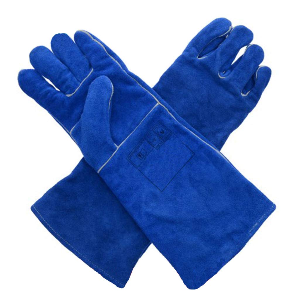 Gants de Soudeur en Cuir Forgé Résistant À La Chaleur/Aux Températures Élevées,Gants de Camping/Cuisine/Barbecue Avec Gant Ultra-Long À Manches Longues de 46 Cm