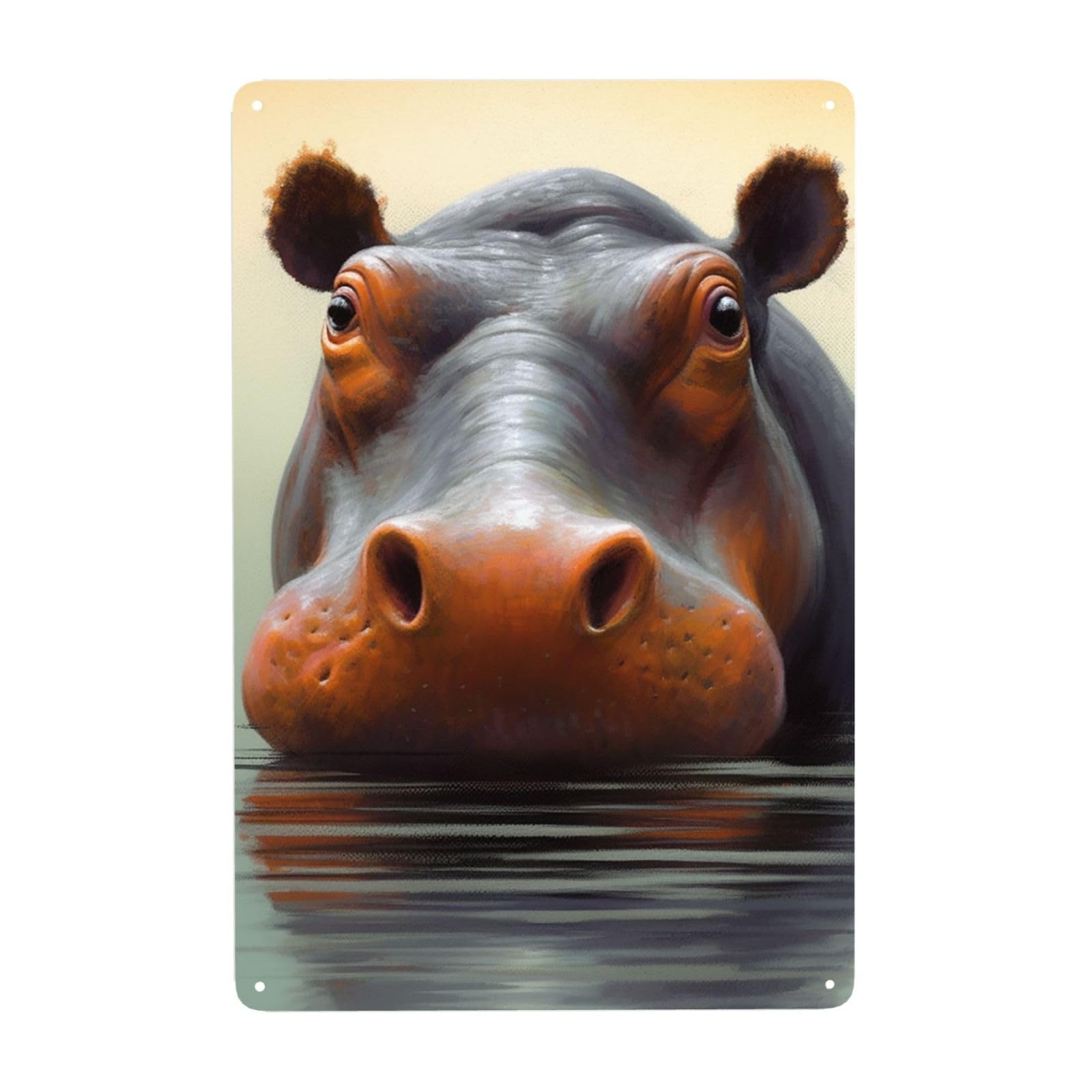 Fodpand White Vintage Tin Signs Metal Retro Wall Art Decor - Wall Hanging Decorative Plaque 8X12 Inch, Hippo Metal Signs For Home Yoga Cafes, Funny Metal Poster For Gifts