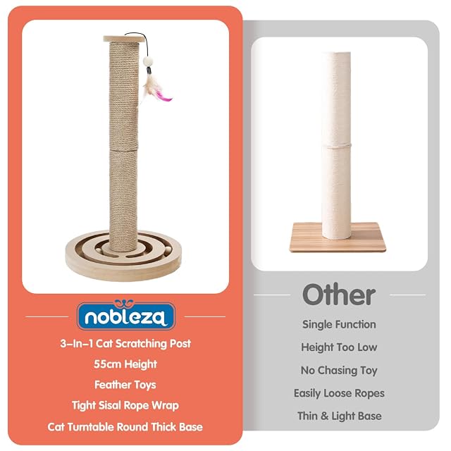 Foto 4 de 7 de Nobleza Poste Rascador para Gatos con Base de Madera y Bolas, Árbol Rascador de Sisal Natural con Pluma