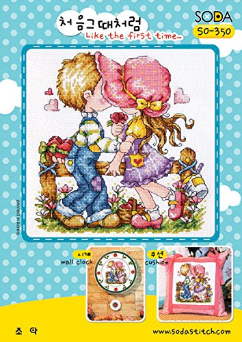 Soda Stitch Patten SO-350 Like The First time?, SODA Cross Stitch Pattern Leaflet, Authentic Korean Cross Stitch Design Chart Color Printed on Coated Paper