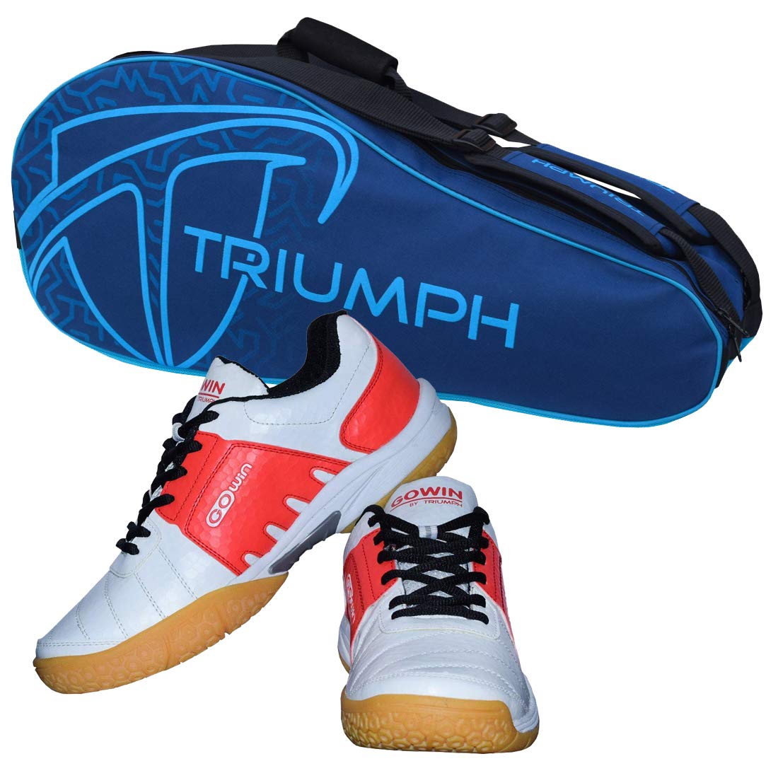 Gowin Badminton Shoe Power White/Red Size-9 with Triumph Badminton Bag 303 Navy/Sky-image-35