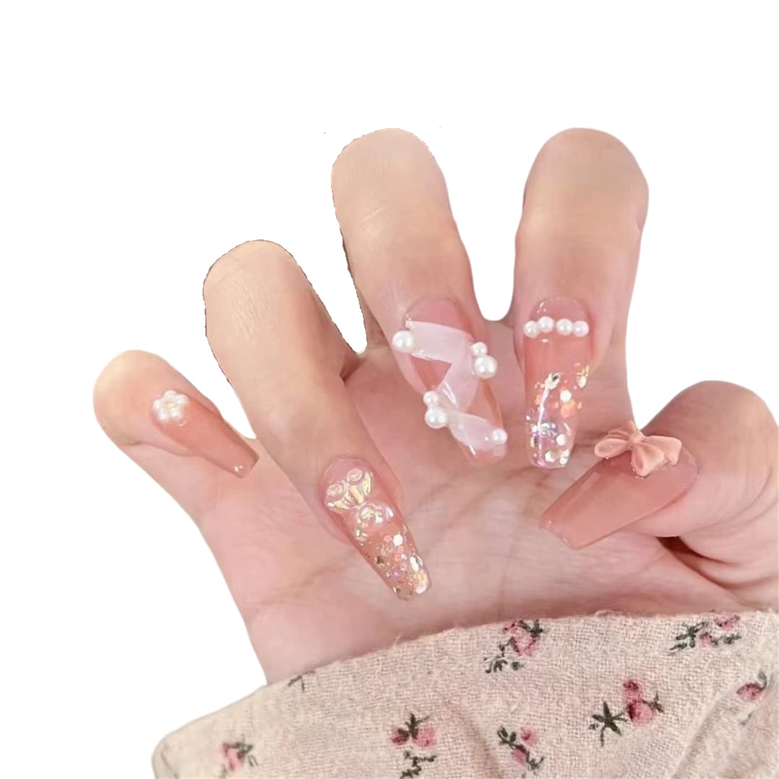 AKAZI Bling Press on Nails, Finitura Riutilizzabile di Lusso Unghie finte, Nail Art Fatta a Mano con Design di Manicure con Licenza (L, B) (IM)