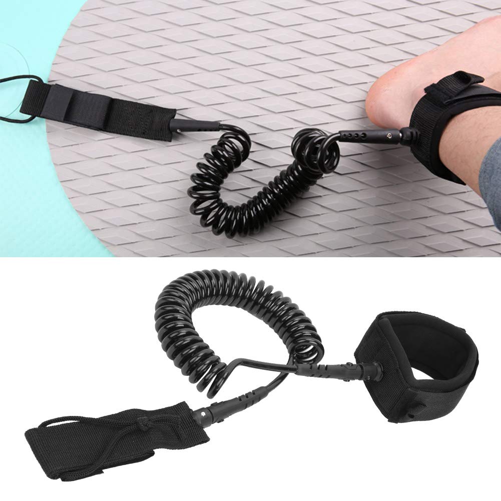 equlup Surfing Board Leash, 300cm Elastic Water Sports Foot Rope Paddle Board Ankle Spring Traction Strap for Bodyboard, Shortboard, Longboard, Black