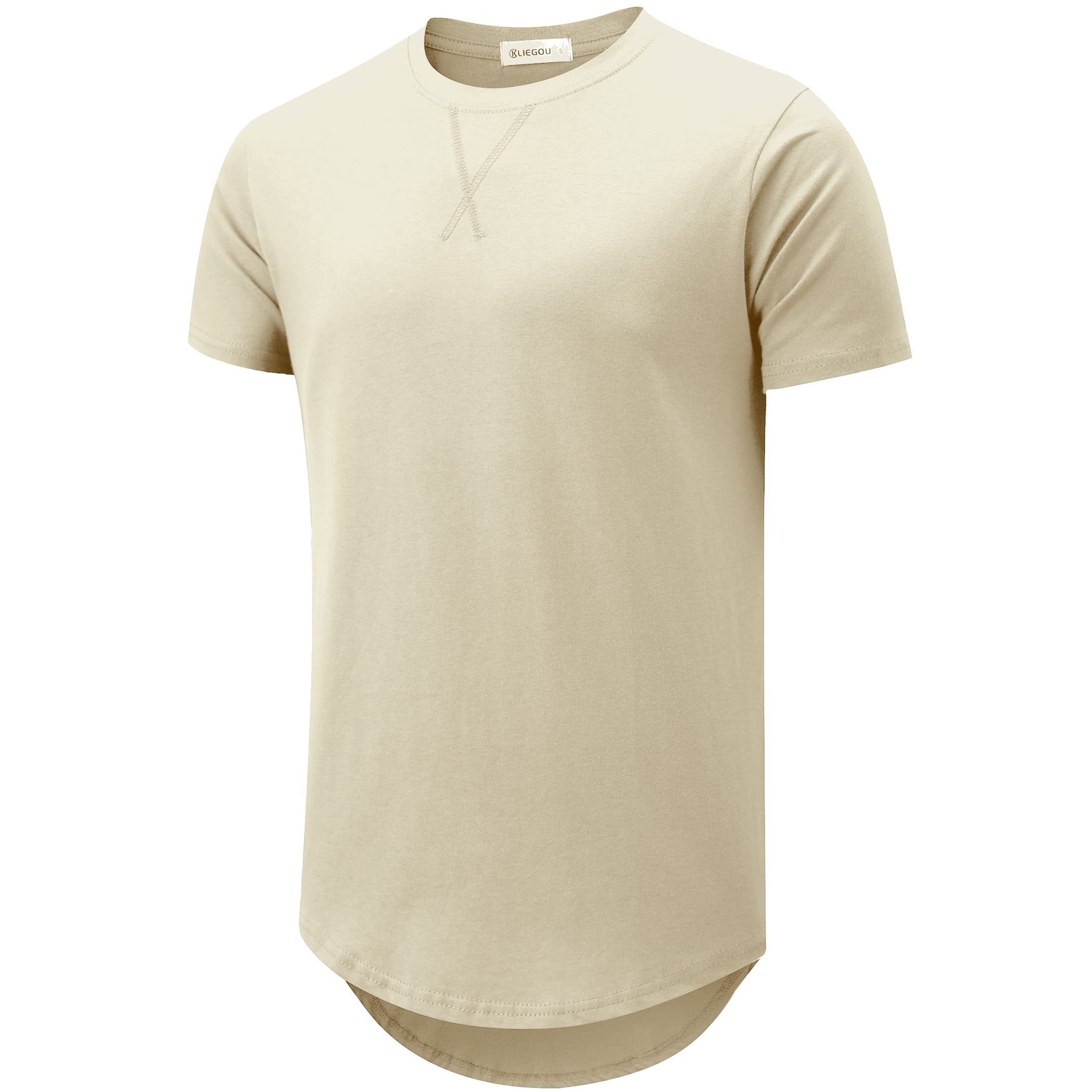 KLIEGOUMens 100 Cotton Hipster Hip Hop Longline Crewneck T-Shirt Pre - Shrunk S-4XL