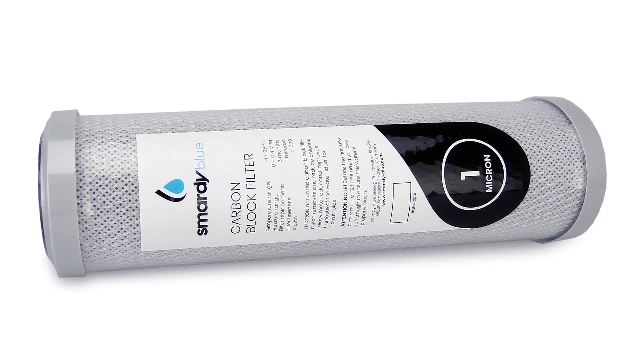 smardy blue Premium CTO-10" 1μm Cartucho de Carbón Activado en Bloque 10 pulgadas, 1 micrón para Osmosis Inversa, Filtro de Agua