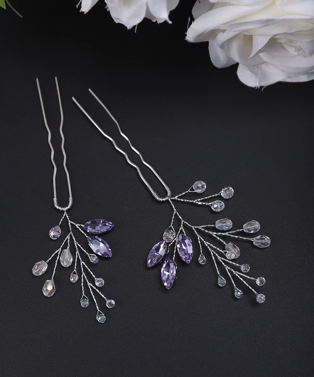 JWICOS Lavendel Braut Hochzeit Haarnadeln Kristall Perlen Haarschmuck für Braut und Brautjungfer 2 Stück