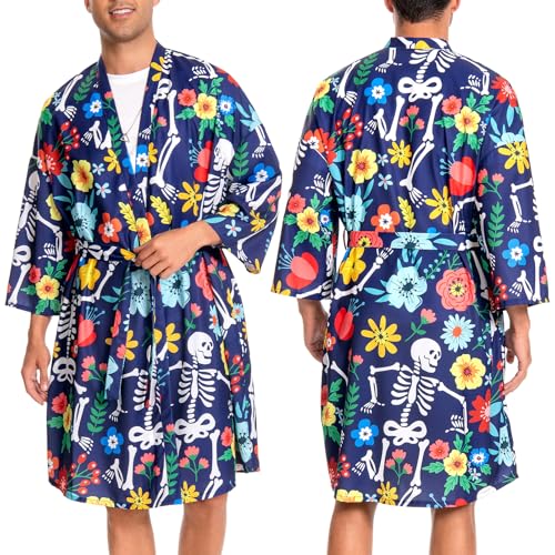 OLAOLA Albornoz Hombre Ligero Kimono Bata Cómodo Largo Suave Batas de Microfibra para Hombre y Mujer Albornoz Baño Unisex de Secado Rápido (Esqueleto, S)