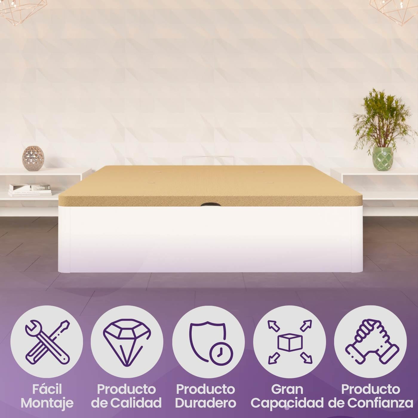 mattfy - Canapé Abatible de Madera Súper Reforzado con Gran Capacidad, Esquinas Redondeadas, 135 x 190, Blanco