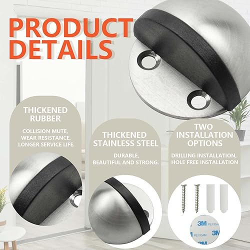 Miniatura 3 de SANATO Paquete de 4 topes de puerta de acero inoxidable montados en el suelo de cúpula baja de níquel automontados y montados