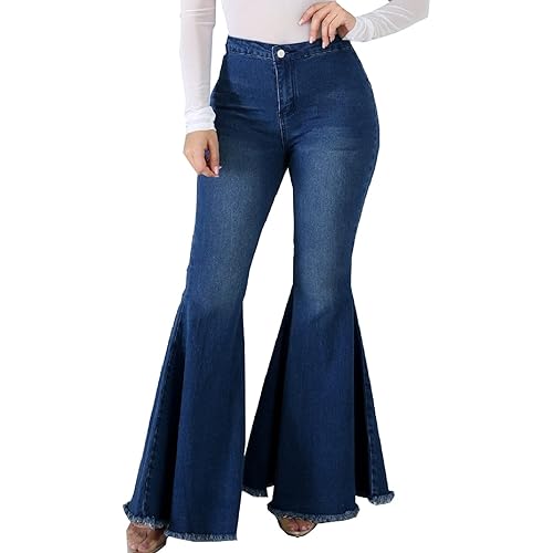 Bell Bottom Jeans for Women High Waisted Skinny Ripped Destroyed Flare Classic Denim Pants Fashion