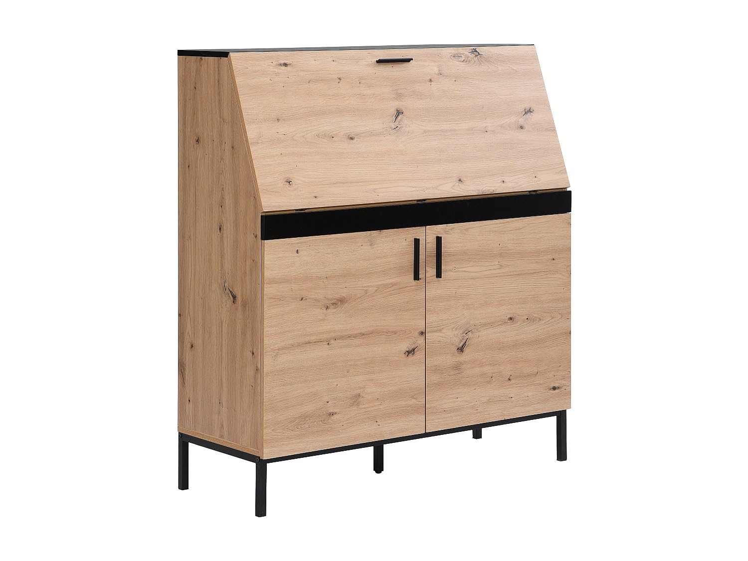 Vente-unique Secretario con 2 Puertas - MDF - Natural y Negro - MALEDA