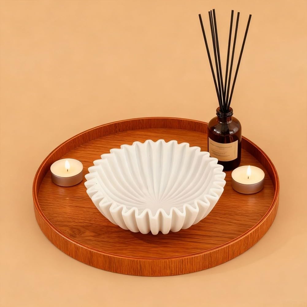 Cuenco decorativo de resina con diseño de volantes festoneados, elegante pieza central para mesa de café, comedor, sala de estar, decoración del hogar, adorno ligero (B)