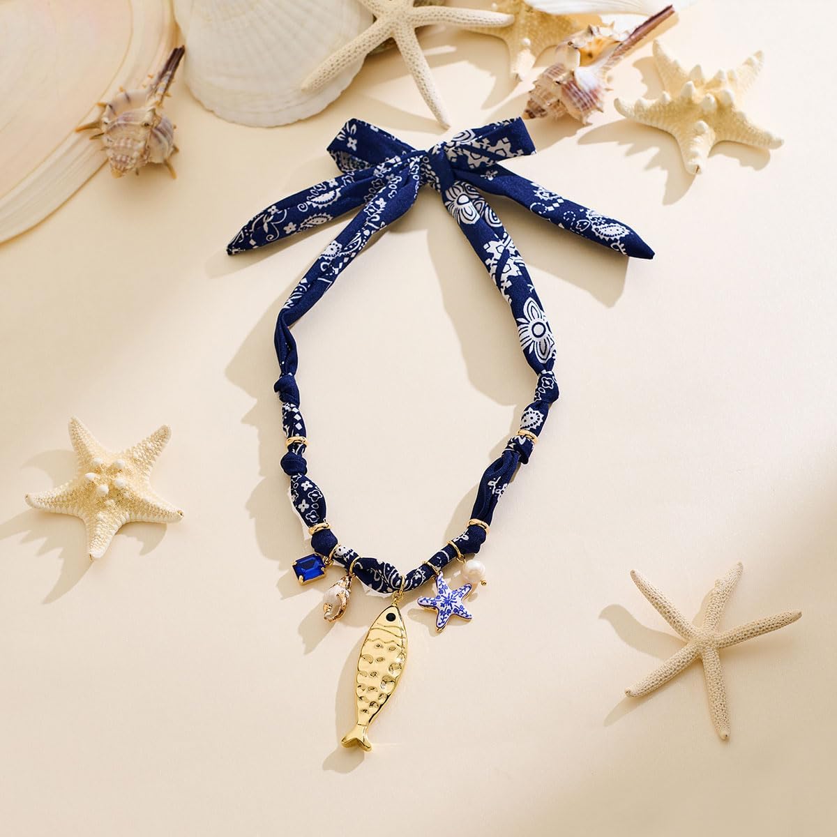 CLASSYZINT Gold Fish Necklace Blue Bead Necklace Boho Ocean Necklace Summer Jewelry for Women - Image 5