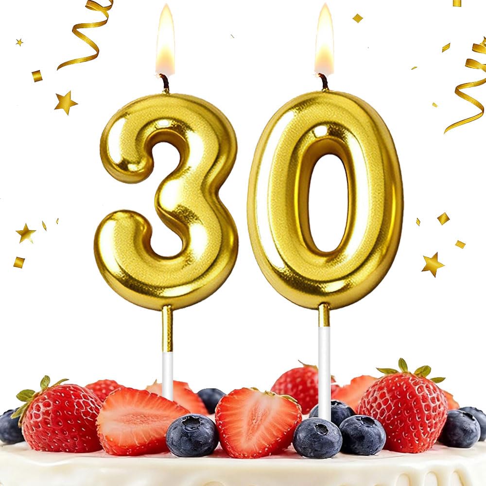 Hlwgfjdy Gold 30Th Birthday Candles Number 30 Cake Topper Happy Birthday Cake Decorations For 30Th Birthday Party, Candles For Birthday Anniversary Celebration Party Supplies