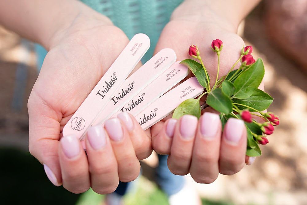 Iridesi Mini Nail Files Pink 3.5 Inches Long by 1/2 Inch Wide Emery Boards 280/320 Grit 12 Fingernail Filers Per Pack