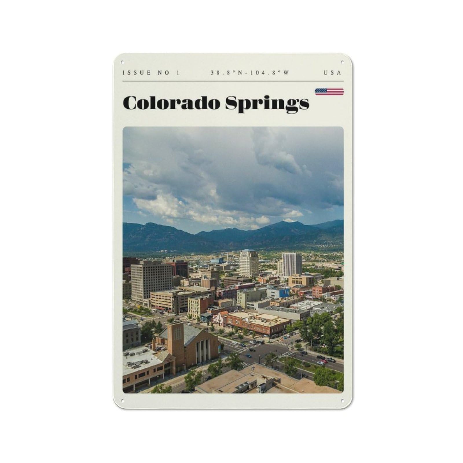 Junmoney Style-9 Metal Sign 30X20cm With Colorado Springs Aerial View Travel Art For Hallway Wall, Retro Decor, Gift For Hallway Decor Lovers During The Christmas Season