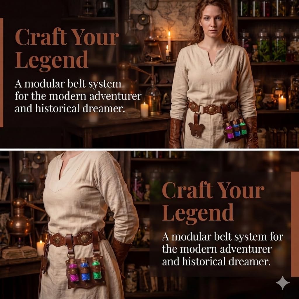 3 Pcs Brown Renaissance Belt Medieval Belt women with Potion Bottle and Butterfly Skirt Hike Renfaire Accessories Cosplay Boho