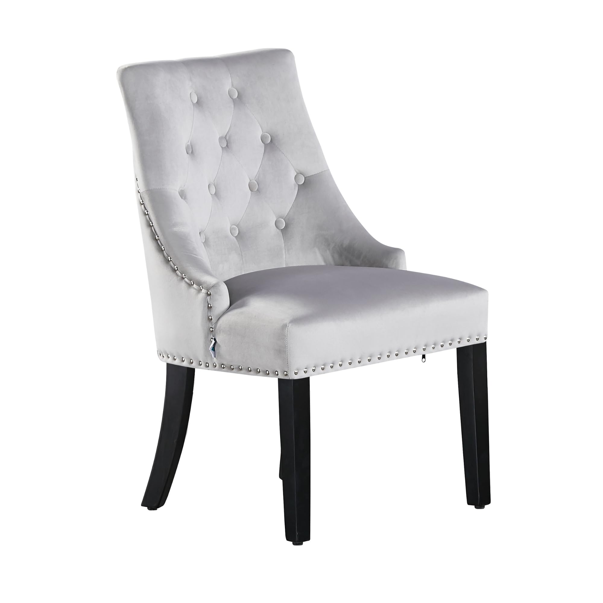 Windsor Velvet Dining Chair with Wooden Legs, Tufted Studded Knocker Back for Living Room, Kitchen, and Restaurant - Modern Upholstered Design