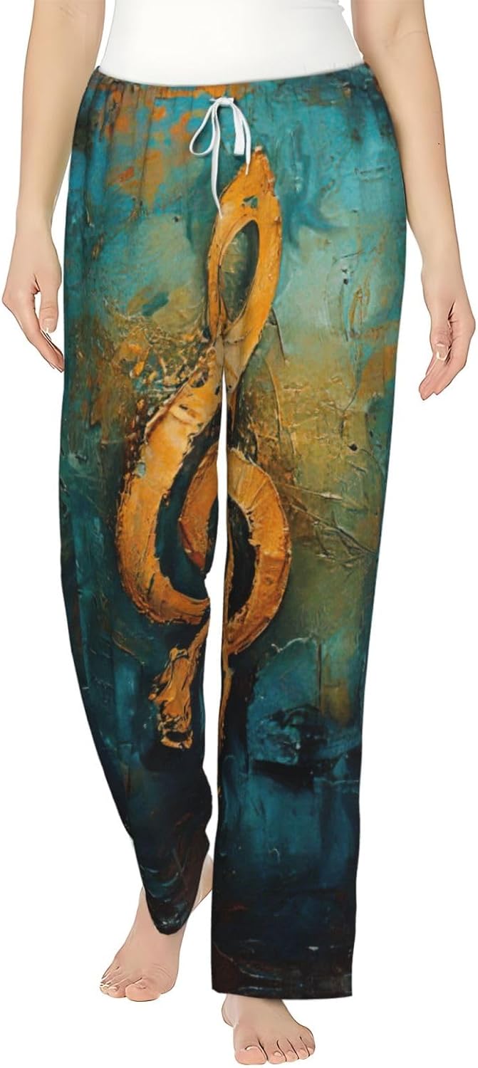 Music Symbol Print Fashion Cozy Womens Flannel Pajama Pants,Perfect For Christmas And Everyday Wear