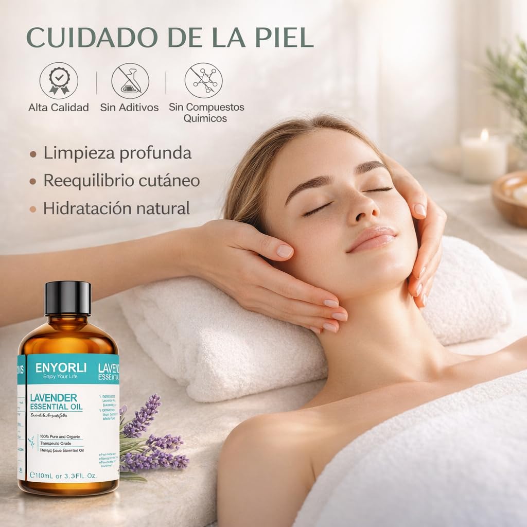 Aceite Esencial de Lavanda 100ml Aceite de Lavanda Matural Favorece el Sueño Orgánico Sin diluir Relajación Masaje Corporal Cuidado de la Piel Difusor Baño