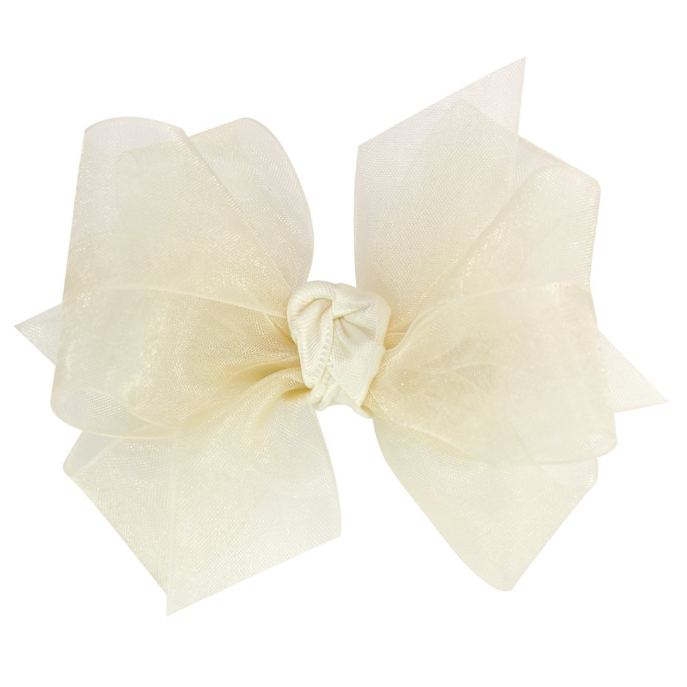 Wee Ones Girls' Organza Double Hair Bow on a WeeStay Clip with Satin Knot Center, Mini, Ecru