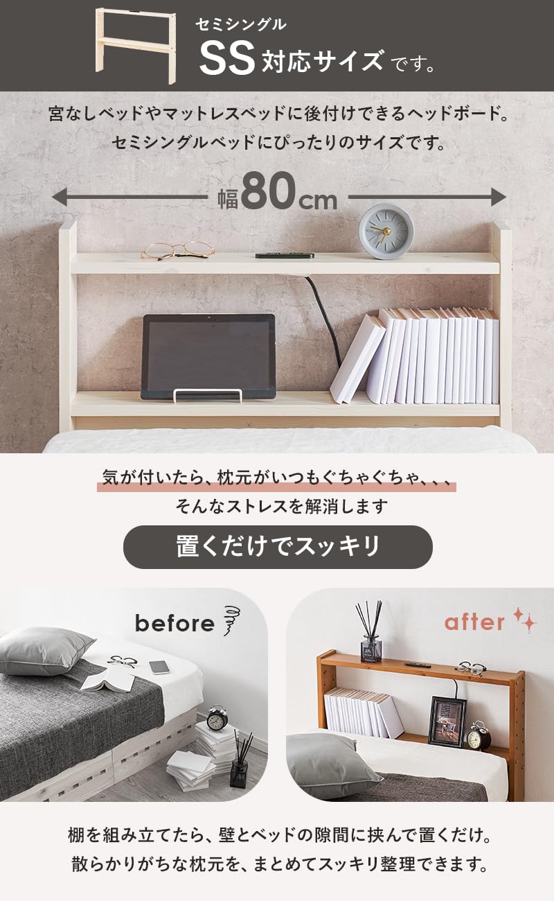 Amazon.co.jp: 萩原 ヘッドボード 棚 宮棚 後付け セミシングル