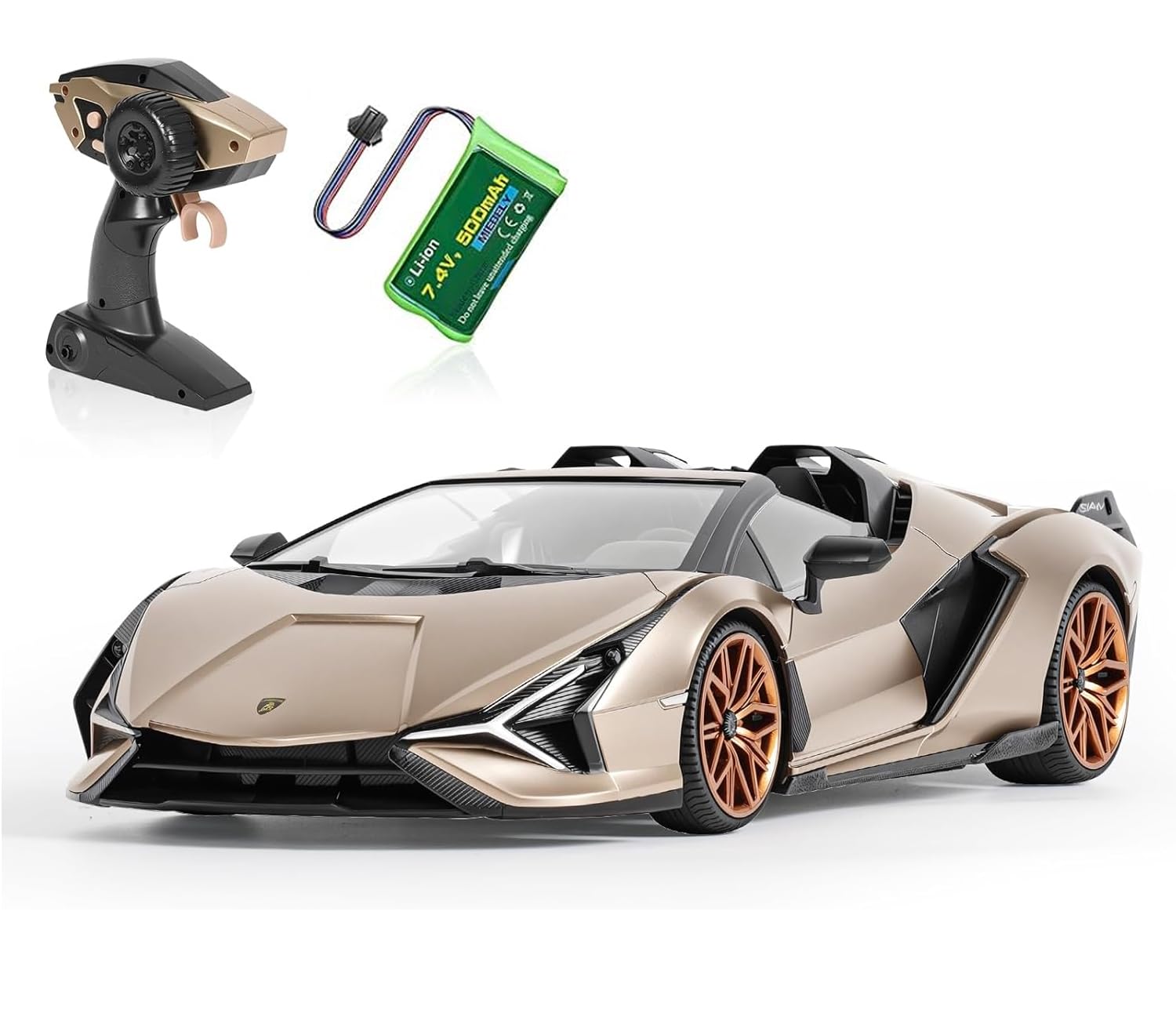 MIEBELY Lamborghini Remote Control Car, 1:16 Scale Lambo Toy Car 7.4V 500mAh Officially Licensed 12Km/h Rc Cars with Led Light 2.4Ghz Model Car for Adults Boys Girls Birthday Ideas Gift (Champagne)