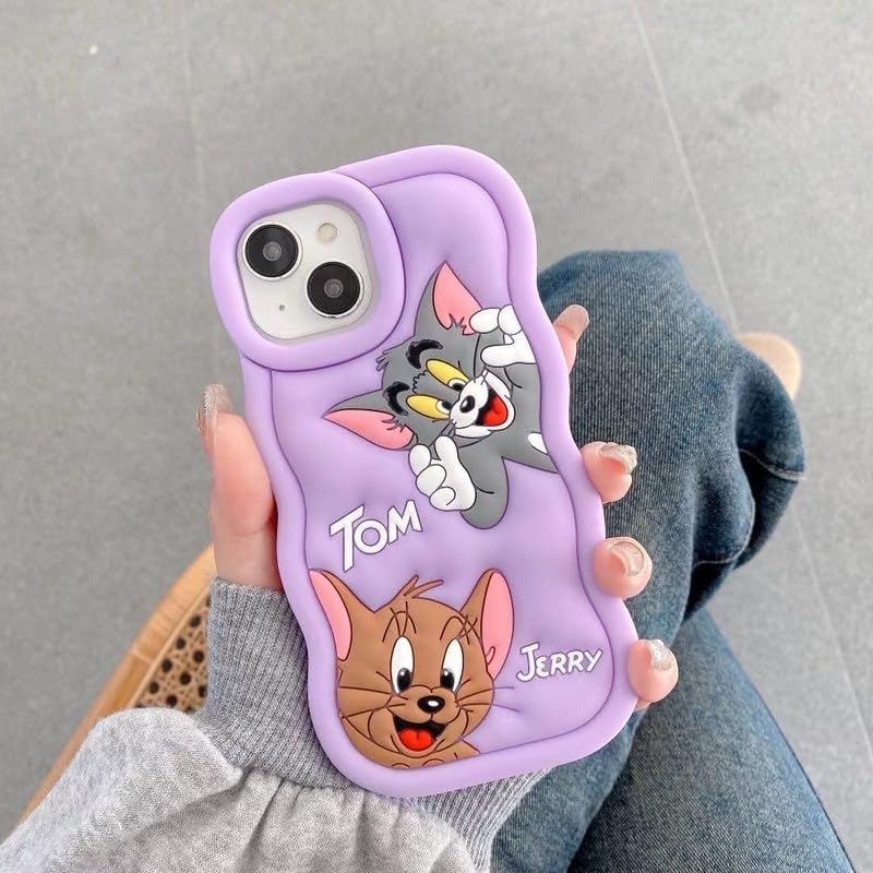 Case Creation for iPhone 8 Tom and Jerry Cartoon Case, 3D Curly Tom&Jerry Funny Wave Cute Full Protective Back Case Soft Silicone Stylish Fashion Fun Aesthetic Cover for Apple iPhone 8 (Purple)