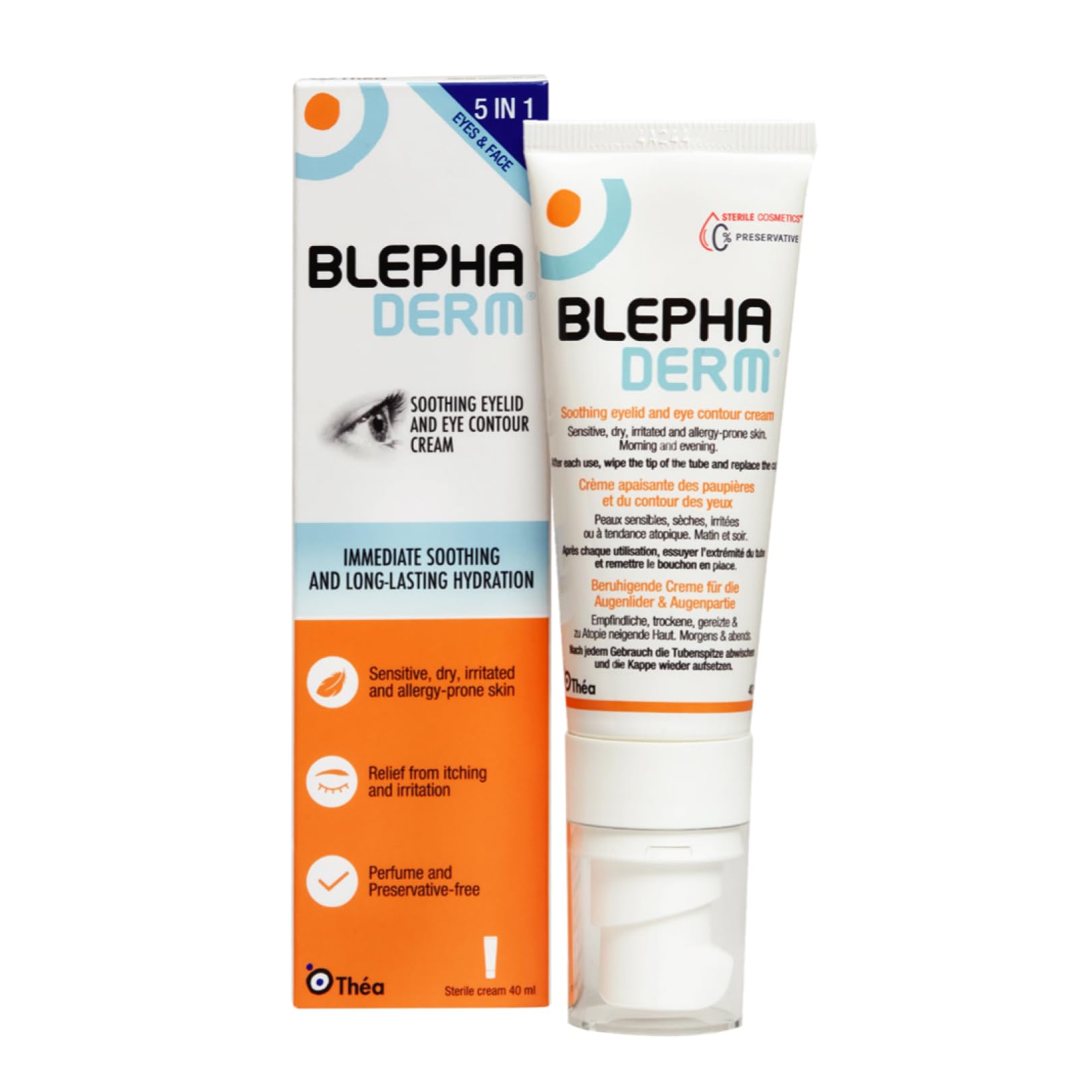 BLEPHADERM 5-in-1 Eyelid & Eye Contour Cream - Soothes, Repairs, Moisturises, Protects & Reduces appearance of Puffiness for Sensitive, Dry, Irritated Skin 40ml