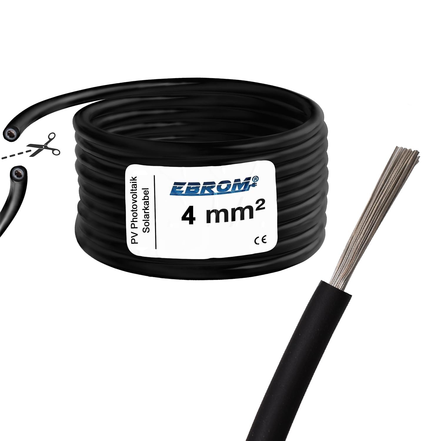 EBROM Solarkabel H1Z2Z2-K 4 mm² -SCHWARZ- PV Photovoltaik, Länge: 25 Meter