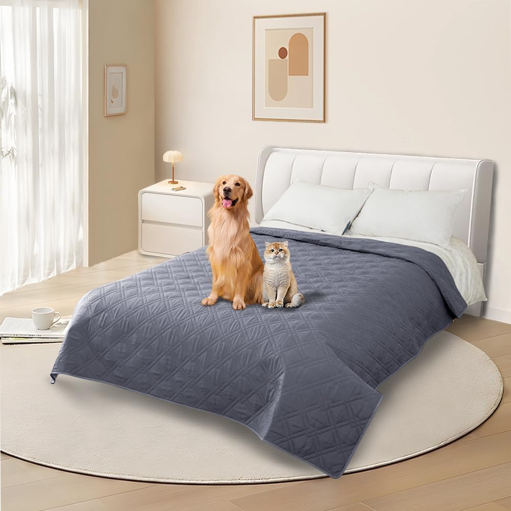 DUJUIKE Copridivano 100% impermeabile per cani, coperta per animali domestici, protezione per mobili per bambini e animali domestici, con fondo antiscivolo, per 3 posti (Grigio-blu, 208 x 260 cm)