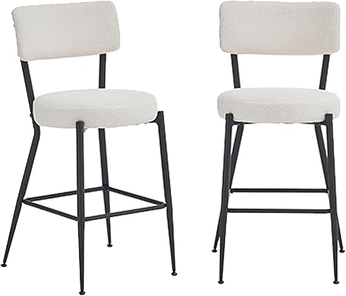 Teddy - Juego de 2 taburetes de bar de 24 pulgadas de altura de mostrador con patas de metal negro, sillas para isla de cocina con respaldo curvado