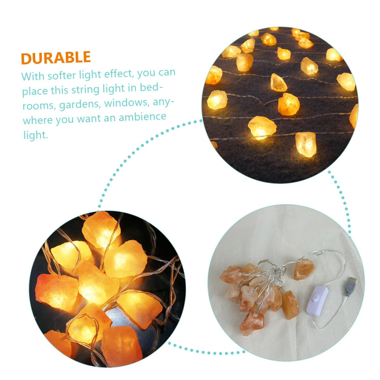 Lampe de Sel Himalayenne Décorative de Chevet Usb, 10 LED Orange