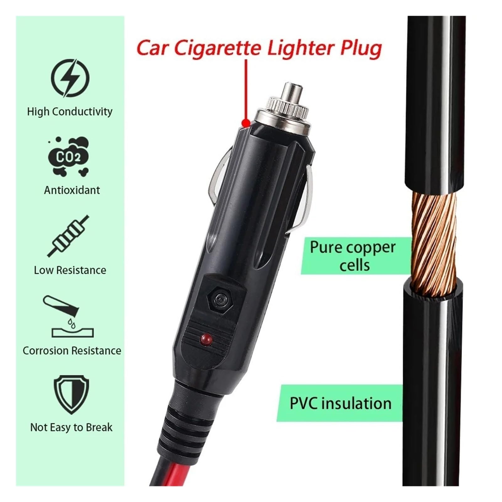 XT60 - Cable de carga para encendedor de cigarrillos de 14 AWG 12 V 24 V para estación de energía (3 m)