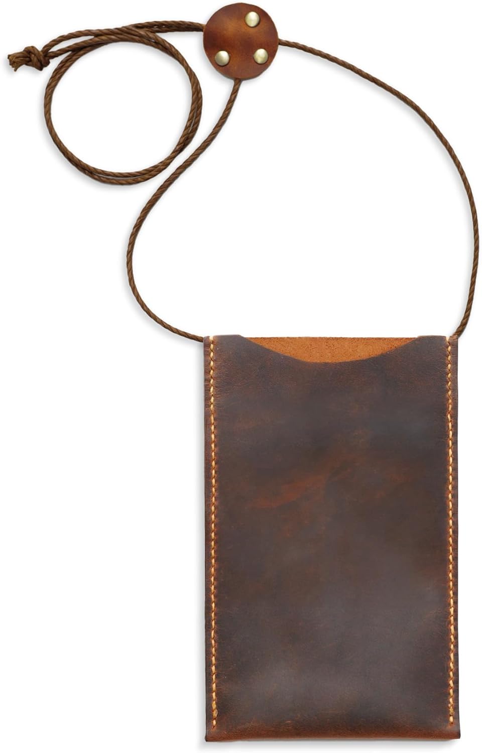 100% Handmade Genuine Leather Crossbody Phone Bag for Women, Personalized Shoulder Bag for Phone and Credit Cards, Dark Brown