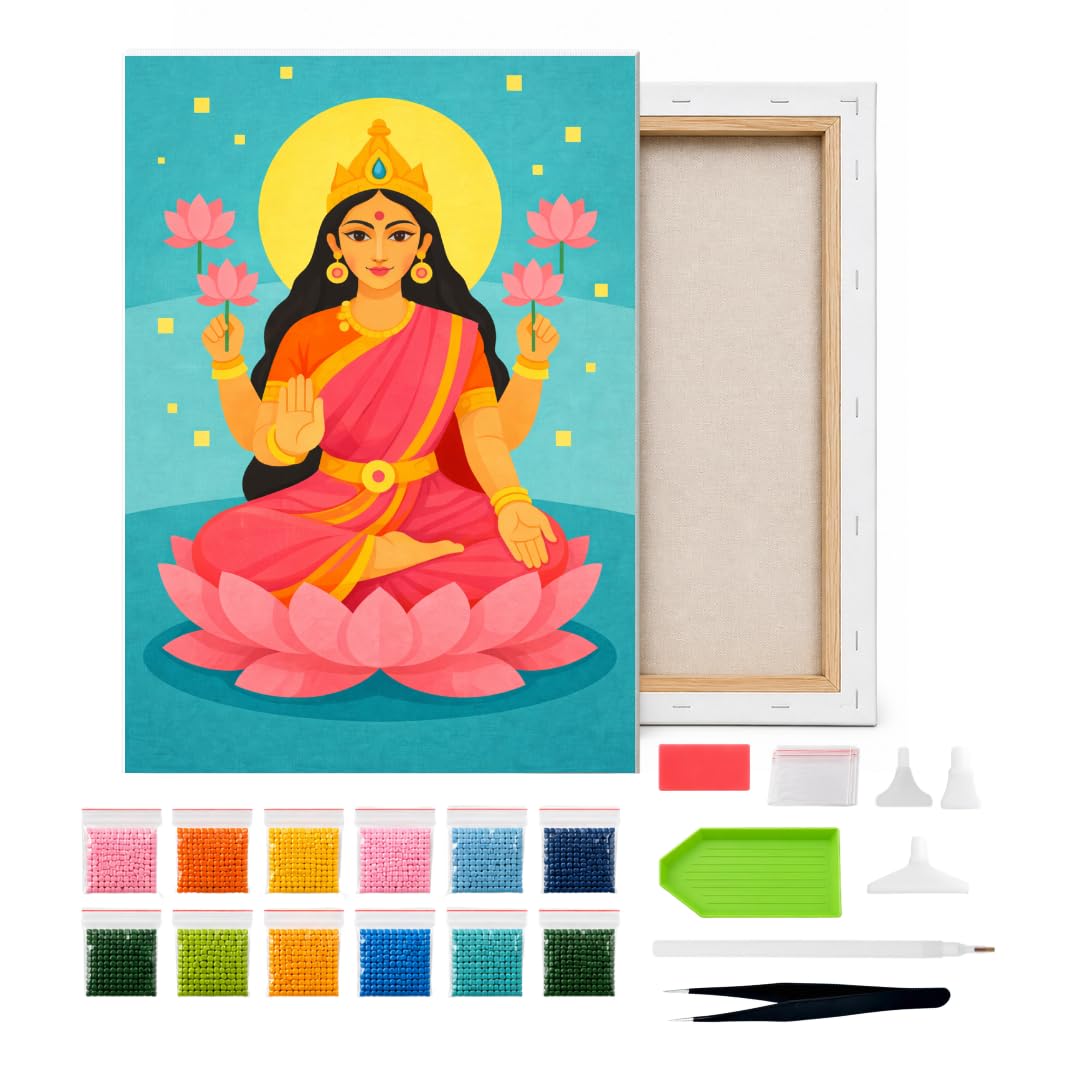 Craftmate - DIY Diamond Painting Kit for Adults – Indian Goddess on Lotus Diamond Art – Full Drill Gem Art Canvas for Home Wall Décor – Relaxing Craft Kit with Rhinestones & Tools-picture-18