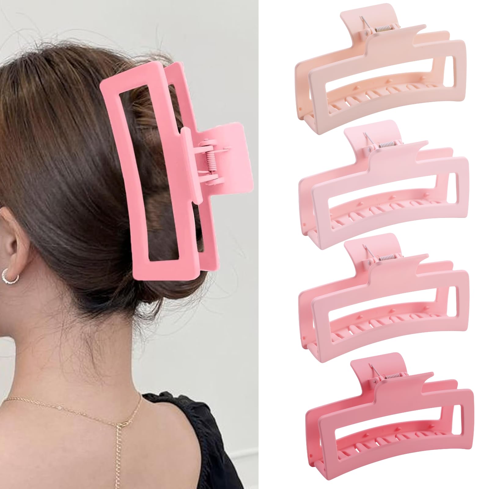 5 Inche Gradient Pink Extra Large Claw Clips for Thick and Long Hair, 4 Pack Xl Jumbo Oversized Matte Non-slip Rectangle Hair Clips for Women, Big