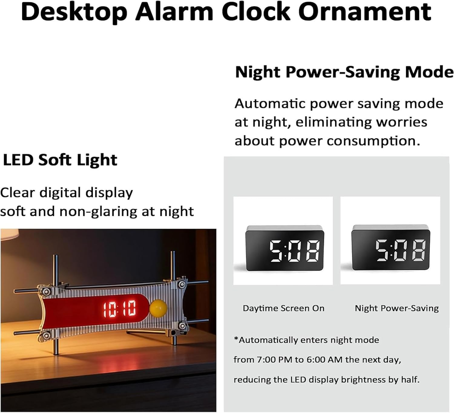 Wecker mit mechanischer LED-Anzeige, Abschaltspeicher, Nachtstromsparmodus für Zuhause und Büro, leicht ablesbare Zeit, Batterie-Backup