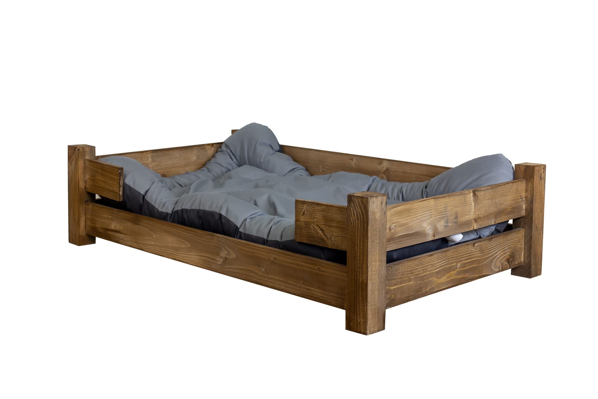 Kistenkolli Altes Land Hundekorb Winston XL aus Holz mit Kissen 100x60x25cm Hundekorb Hundekissen Schlafplatz Vintage Hundesofa (Palisander)