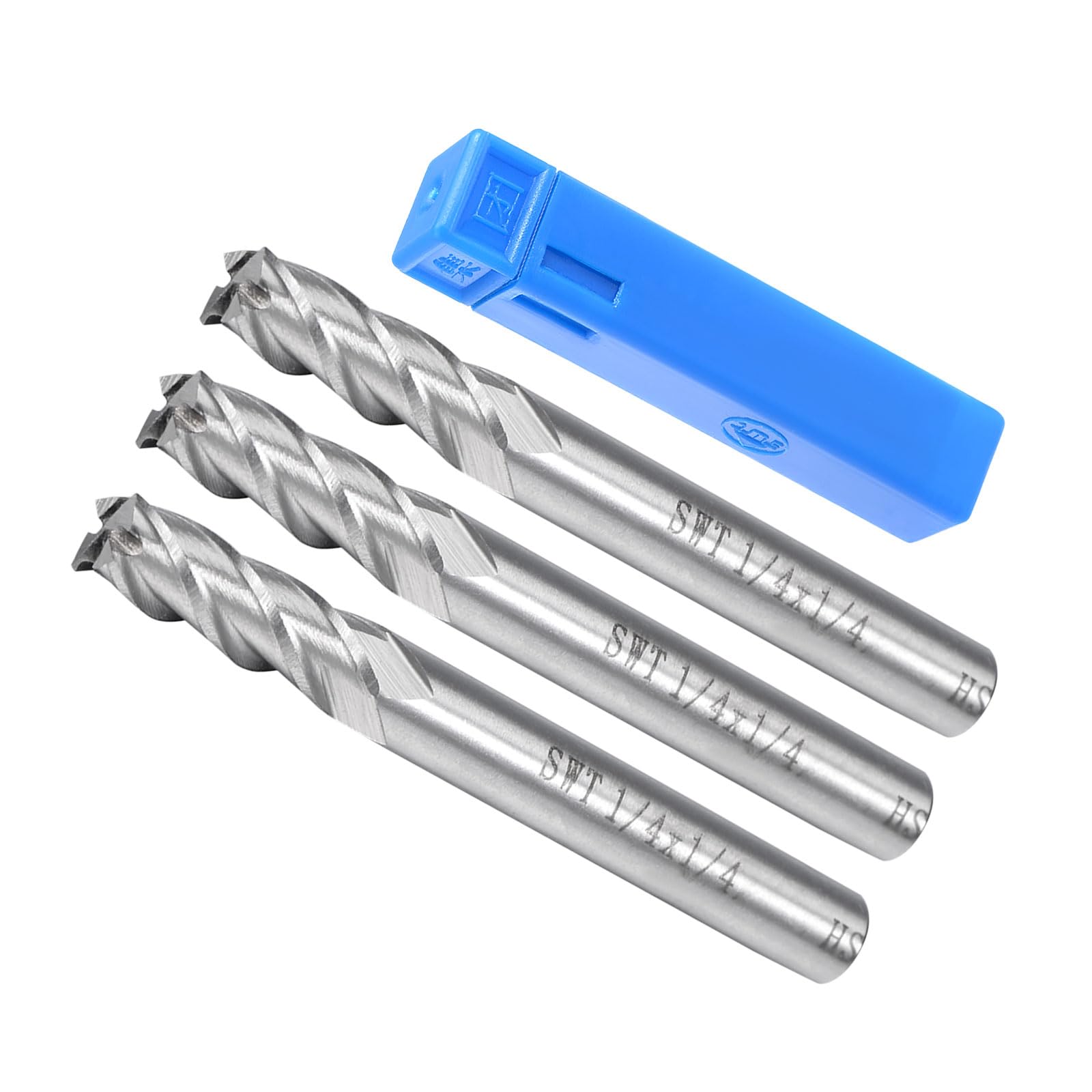 Frez spiralny z 4 ostrzami, średnica 1/4", długość 20 mm, frez prosty do cięcia stali szybkotnącej z etui - (zastosowanie: sklejka z tworzywa sztucznego), 3 szt