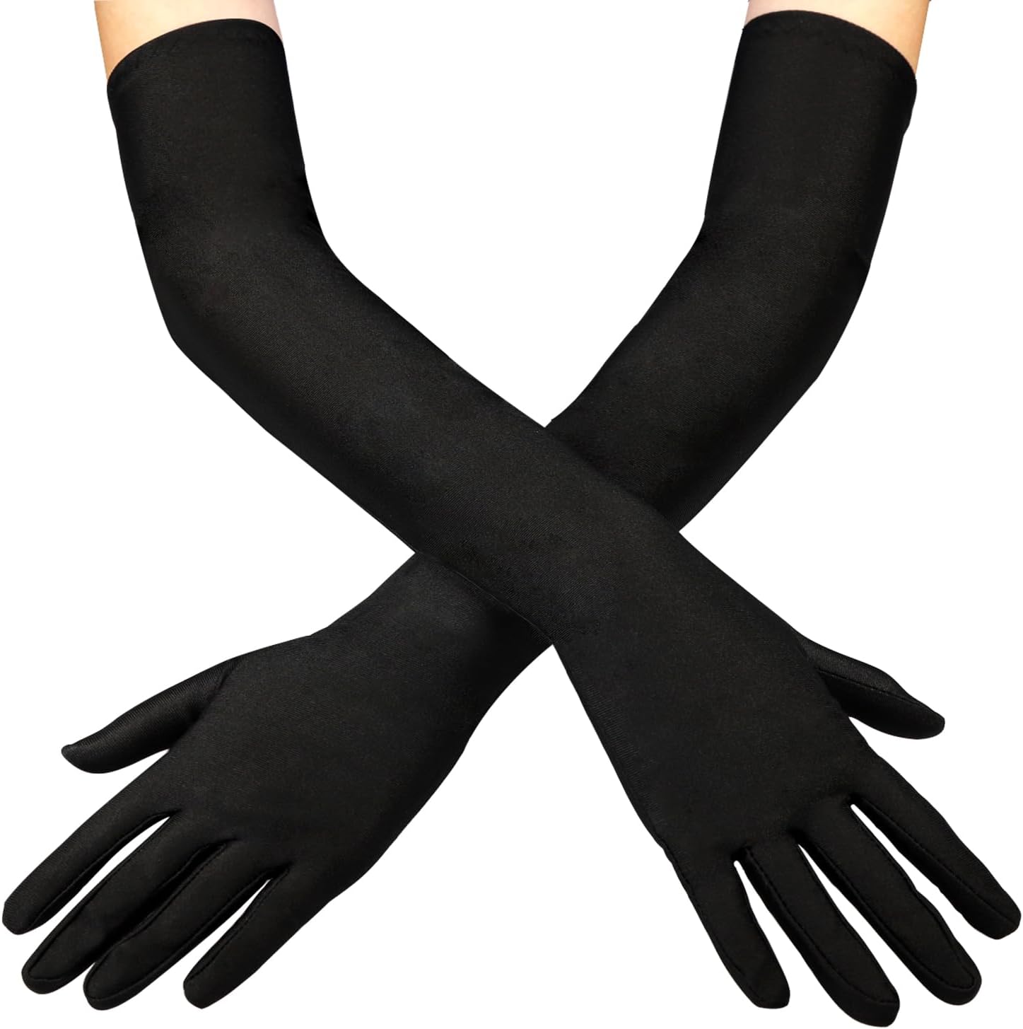 LLMSIX Black Gloves Long Black Gloves Long Flapper Black Gloves Costume Long Satin Finger Fancy