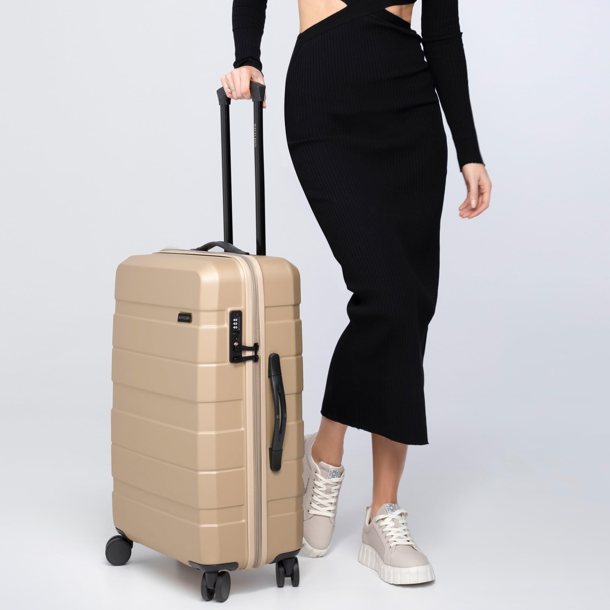 WITTCHEN Valise de Voyage Set de 3 valises Valise à roulettes Bagages à Main en ABS avec 4 roulettes pivotantes Serrure à Combinaison Poignée télescopique COMODO Line Beige
