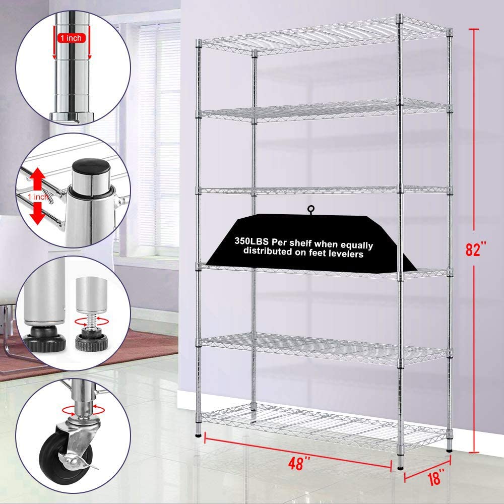 PayLessHere 18x48x82 inch Wire Shelving Unit with Wheels 6 Tier Heavy