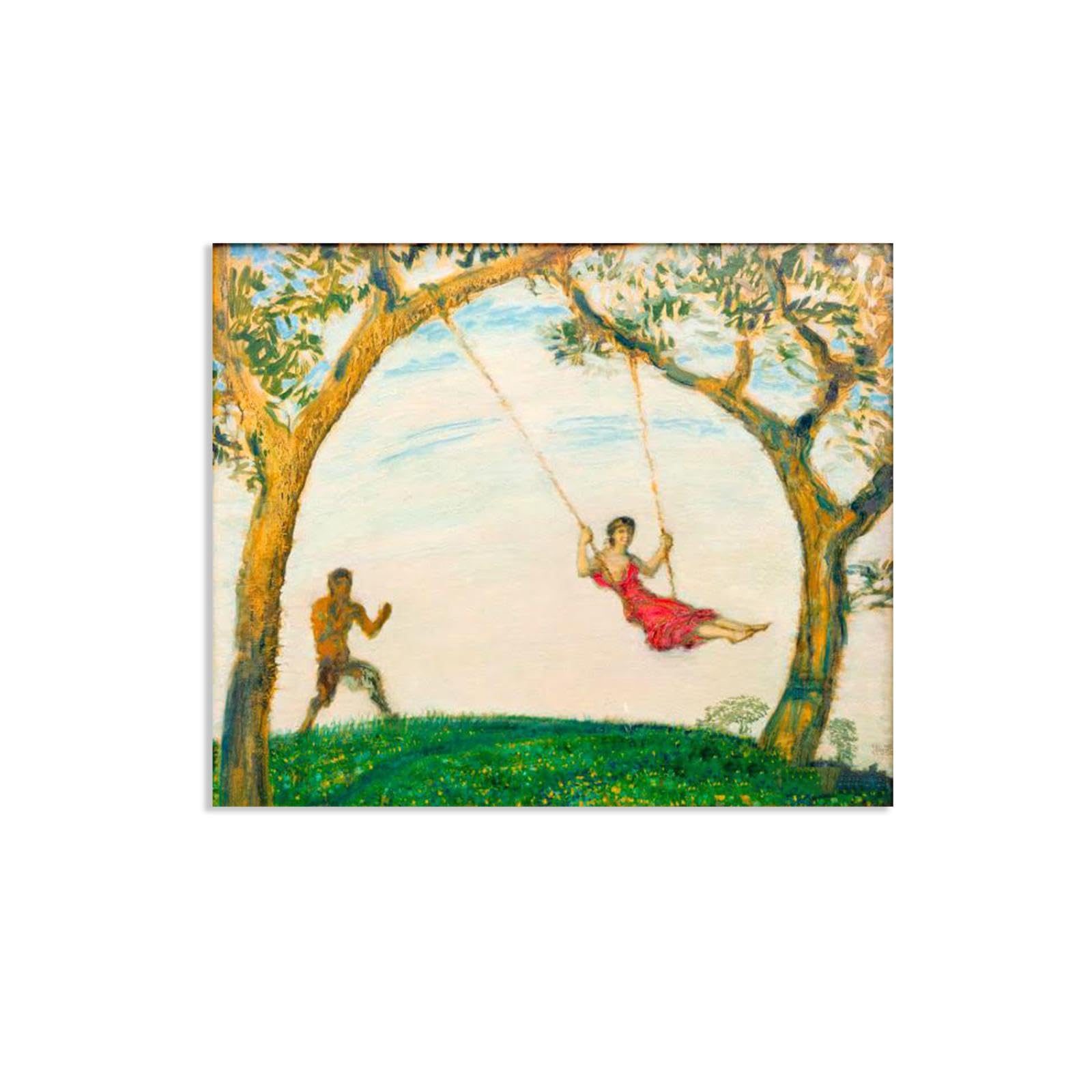 Hau3sh3a Franz von Stuck Wall Art Print The Swing Franz Stuck Painting Reproduction Artwork Abstract Classic Wall Decor for Living Room Bathroom Office 90x70cm(36x28in) Frameless