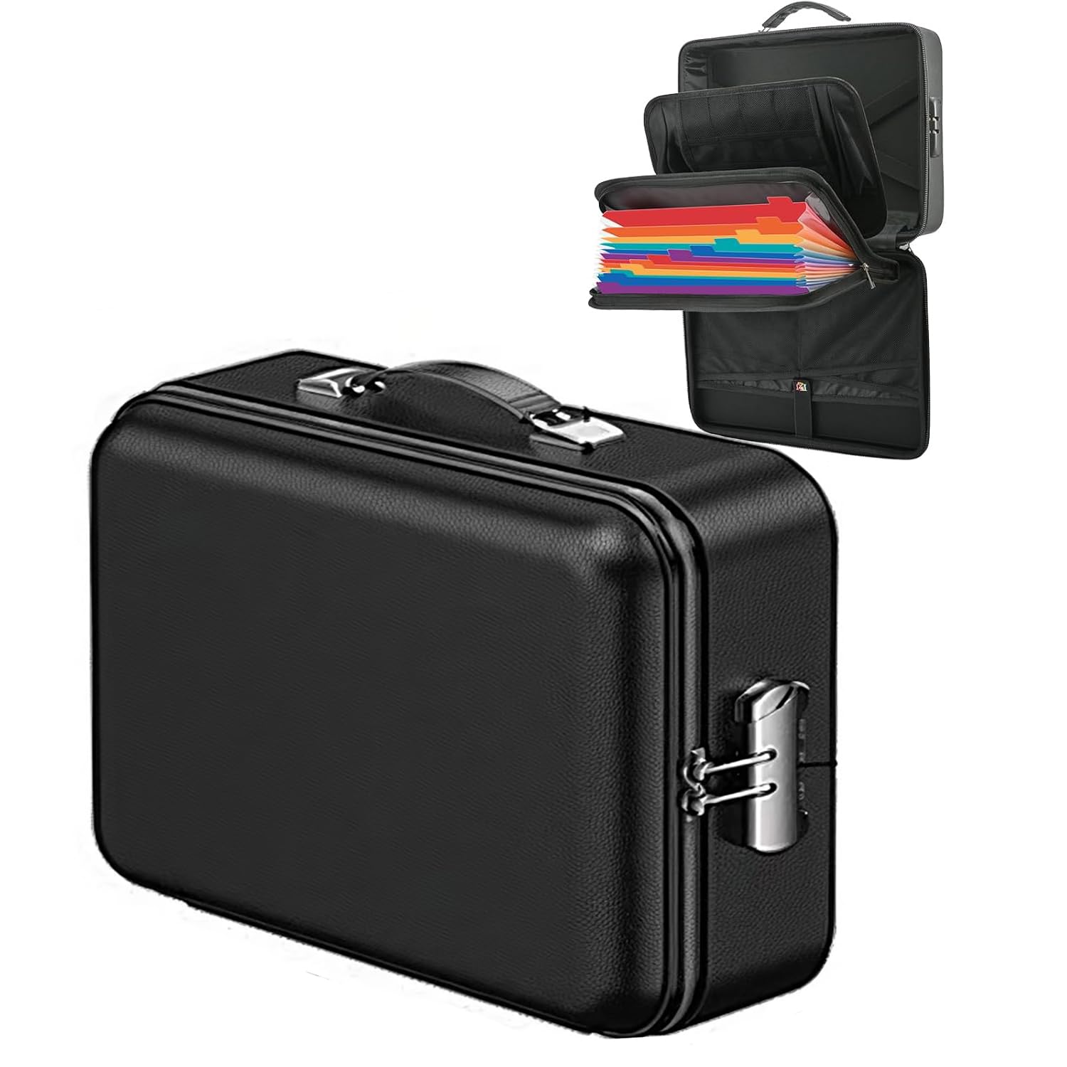 Caja de Documentos Ignífuga,Funda Rígida para Documentos con Cerradura de Combinación y 13 Compartimentos,5200°F Mejorado con Aislamiento Térmico, Caja de Almacenamiento Ignífuga e Impermeable